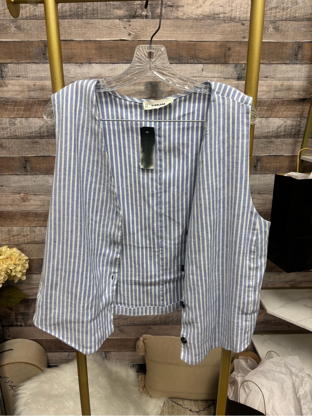 Everlane White & Blue Striped Sleeveless Vest and Pants Set - Picture 4 of 7
